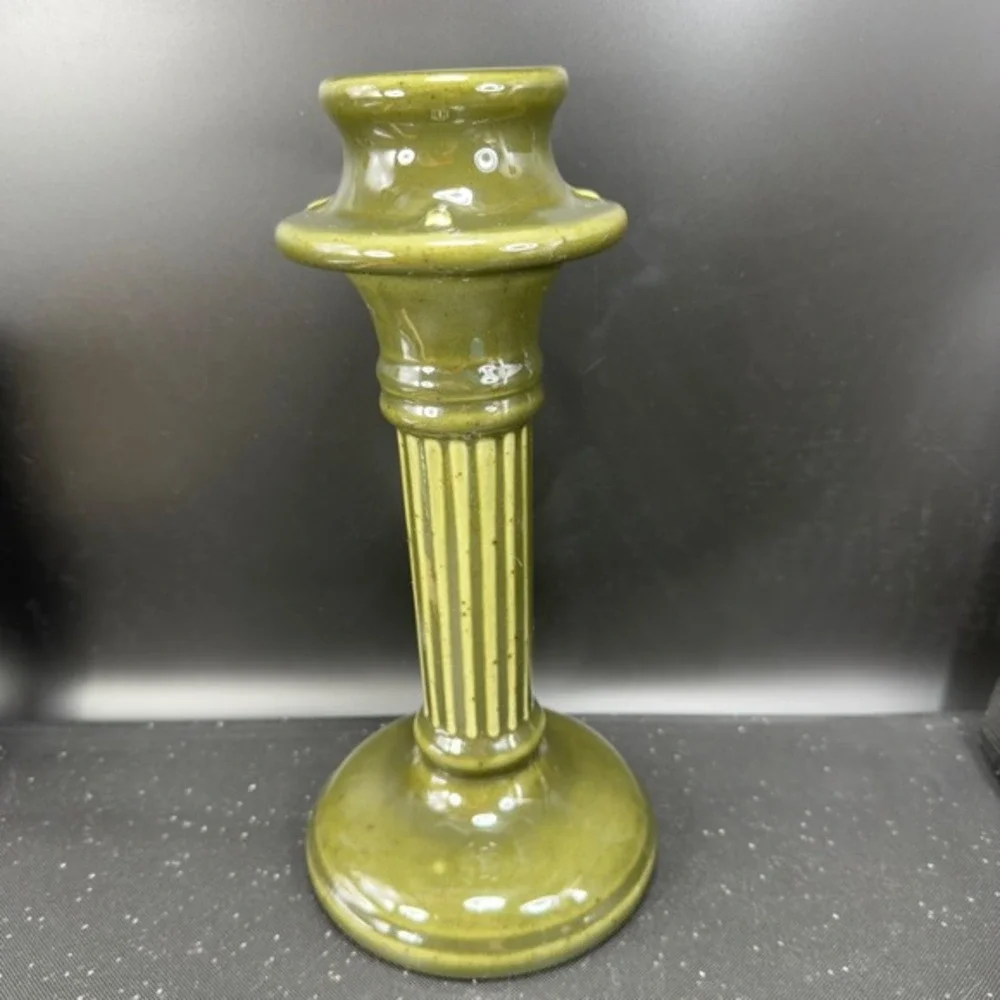 Haeger Pottery Olive Green‎ Fluted Column Candlestick Holder 1999 Craftsman Mark